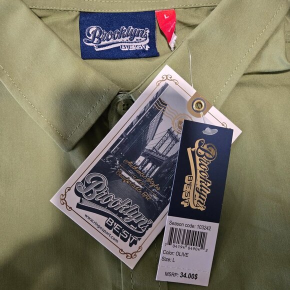 NWT BROOKLYN'S BEST Mens Green Casual Button-Up Shirt Short Sleeve Size Large - Picture 8 of 8